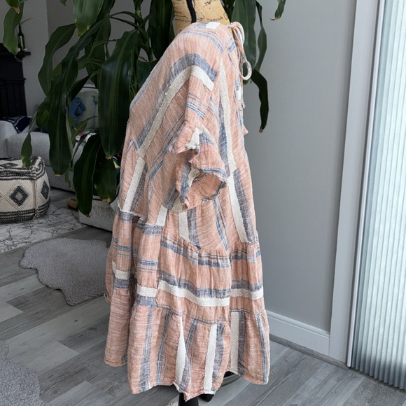 NWOT LULU’S Striped V-Neck Tiered Boho Dress dusty orange size M with pockets - Picture 5 of 12